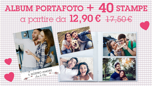40 Stampe + Album Portafoto personalizzato a partire da 12,90 €